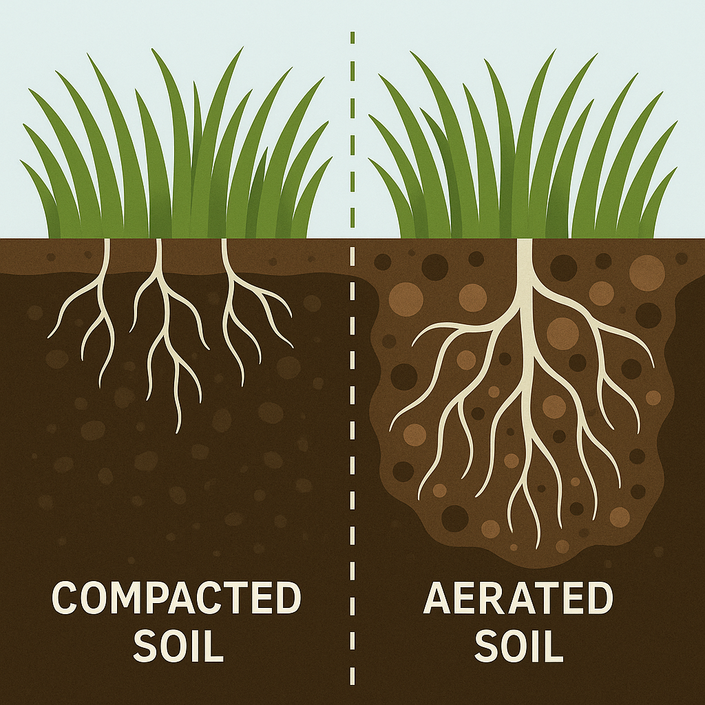 Professional Aeration Services For Utah Homes Aeration machine creating holes in a Utah lawn for root health